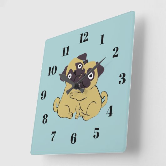 Pug hug quadratische wanduhr (Winkel)