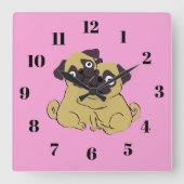 Pug hug quadratische wanduhr (Vorderseite)