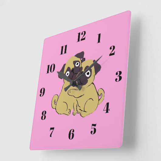 Pug hug quadratische wanduhr (Winkel)