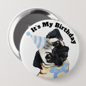 Pug-Hund-Geburtstags-Button Button (Vorne & Hinten)
