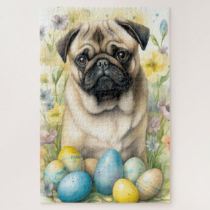 Pug-Hund mit Ostereiern Feiertag  Puzzle
