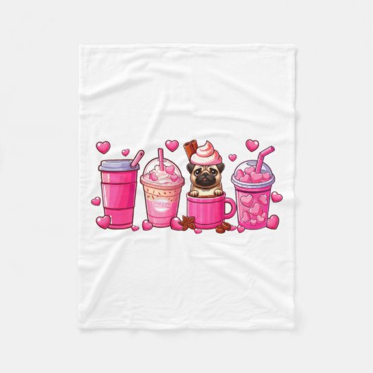 Pug Inside Cup Coffees Lover Valentines Day Heart  Fleecedecke (Vorderseite)