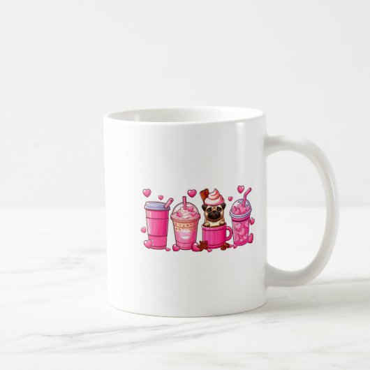 Pug Inside Cup Coffees Lover Valentines Day Heart Kaffeetasse (Rechts)