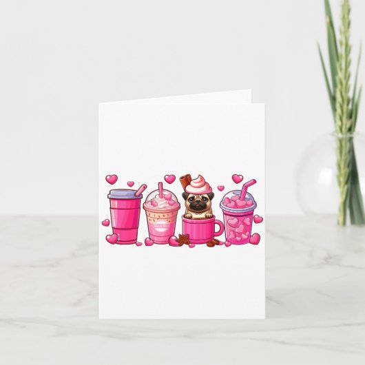 Pug Inside Cup Coffees Lover Valentines Day Heart  Karte (Vorderseite)
