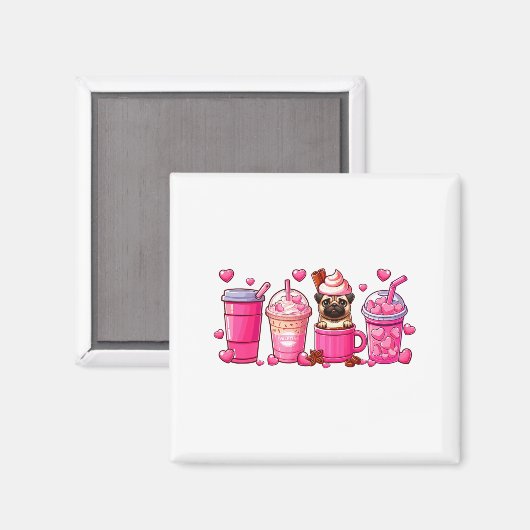 Pug Inside Cup Coffees Lover Valentines Day Heart Magnet (Vorderseite/Rückseite)