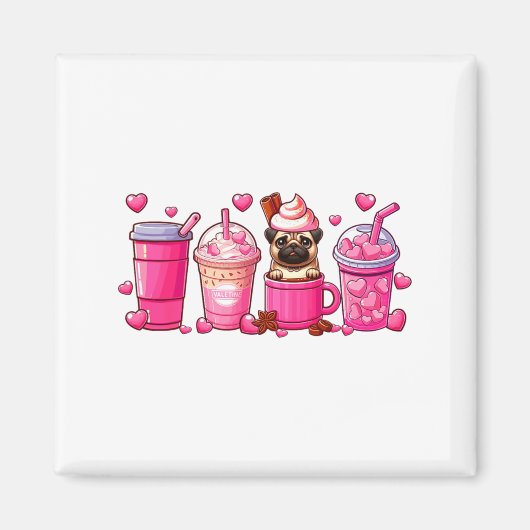 Pug Inside Cup Coffees Lover Valentines Day Heart Magnet (Vorne)