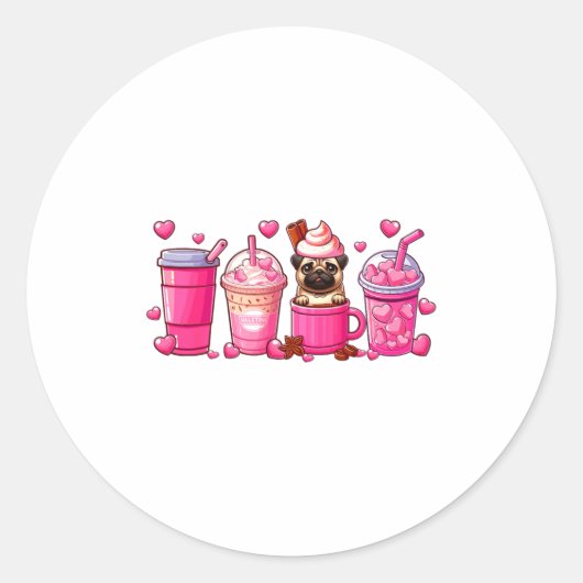 Pug Inside Cup Coffees Lover Valentines Day Heart Runder Aufkleber (Vorderseite)