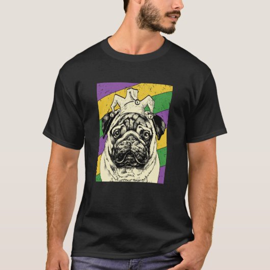 Pug Jester Mardi Gras Dog Mom or Dad T-Shirt (Vorderseite)