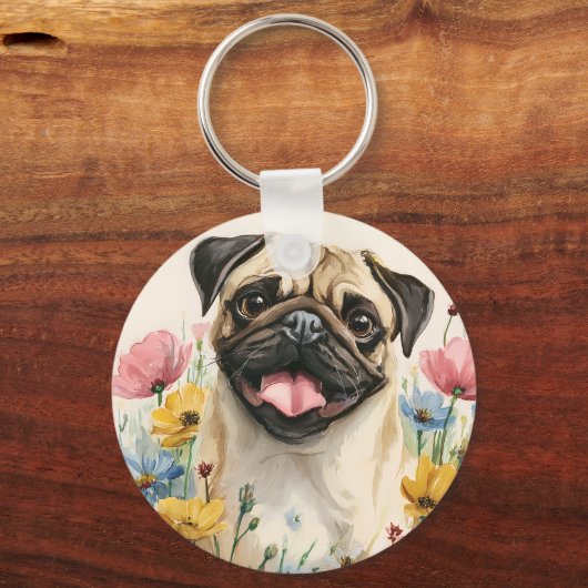 Pug Keychain – Watercolor Schlüsselanhänger (Vorderseite)