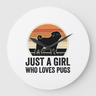 Pug Liebhaber Vintage Nur Ein Mädchen Hund Shirt D Große Wanduhr