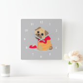 Pug Love adorable pug puppy dog Quadratische Wanduhr (Zuhause)