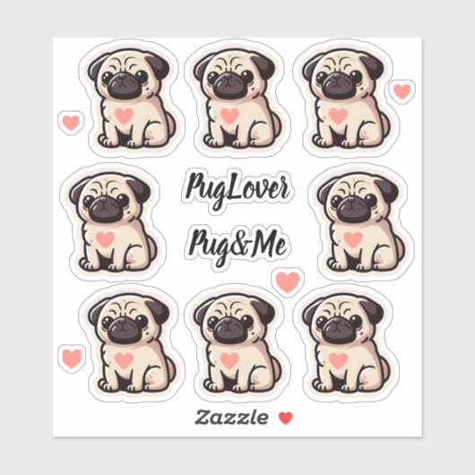 Pug&Me Set of Stickers Aufkleber (Blatt)