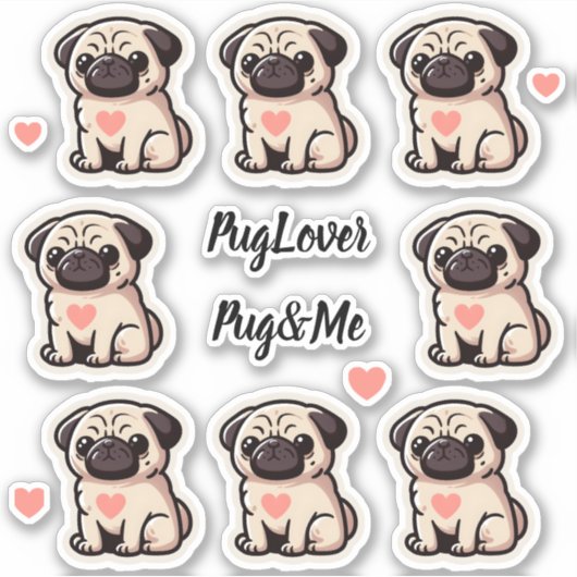 Pug&Me Set of Stickers Aufkleber (Vorderseite)