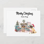 Pug Merry Christmas watercolor Postcard Postkarte (Vorne/Hinten)