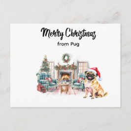 Pug Merry Christmas watercolor Postcard Postkarte