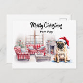 Pug Merry Christmas watercolor Postcard Postkarte (Vorne/Hinten)