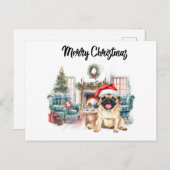 Pug Merry Christmas watercolor Postkarte (Vorne/Hinten)