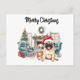 Pug Merry Christmas watercolor Postkarte