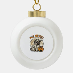 Pug-Mummy-Halloween-Vintage-Hunde-Shirt-Design_1 Keramik Kugel-Ornament