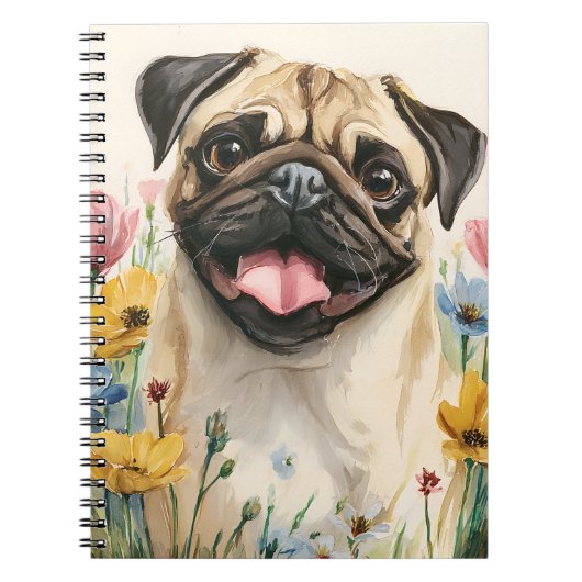 Pug Notebook – Watercolor Notizblock (Vorderseite)