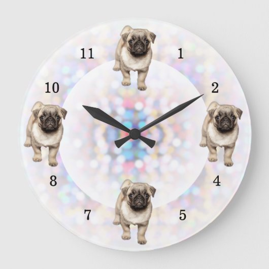Pug Puppy Bright Lights Background Große Wanduhr (Vorderseite)
