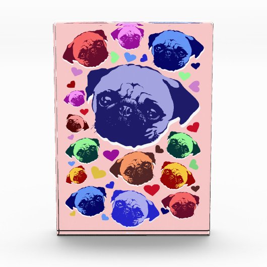 Pug Puppy Dog PopArt Retro Style Fotoblock (Vorderseite)