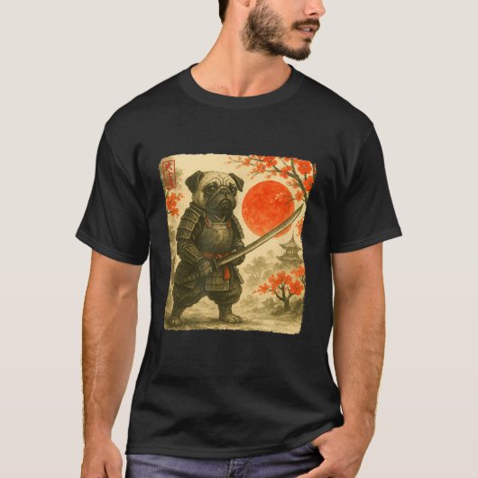 Pug Samurai Japanese Warrior Costume Sumi-e Art Fu T-Shirt (Vorderseite)