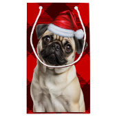 Pug Santa Dog Holiday Red Buffalo Plaid Christmas Kleine Geschenktüte (Rückseite)