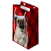 Pug Santa Dog Holiday Red Buffalo Plaid Christmas Kleine Geschenktüte (Vorderseite Schrägansicht)