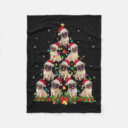 Pug Santa Hat Christmas Tree Lights Xmas Pugmas Do Fleecedecke (Vorderseite)