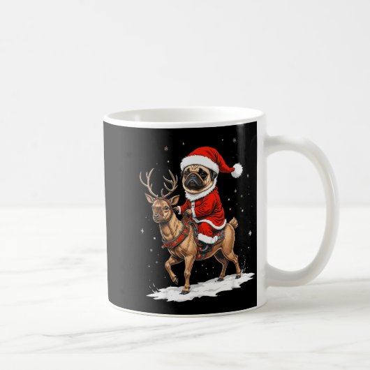 Pug Santa Riding Reindeer Christmas Holiday Puppy Kaffeetasse (Rechts)
