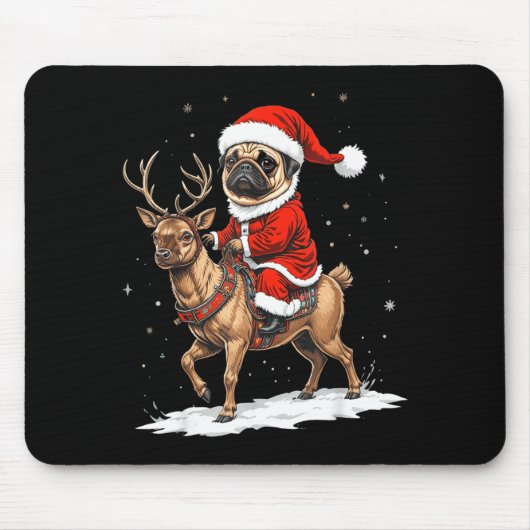 Pug Santa Riding Reindeer Christmas Holiday Puppy  Mousepad (Vorne)