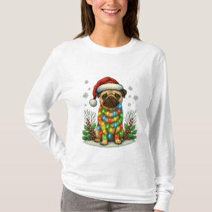 Pug Santa Weihnachtslichter – Süßes Weihnachtsgesc T-Shirt