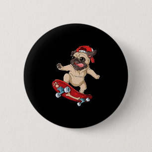Pug Skateboard T-Shirt Hund Welpe Lustiger Skater  Button
