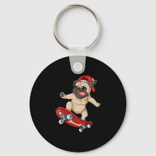 Pug Skateboard T-Shirt Hund Welpe Lustiger Skater  Schlüsselanhänger