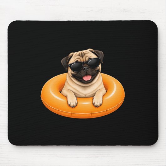 Pug-Sommer-Shirt Süßer Hund Pool Float Mousepad (Vorne)
