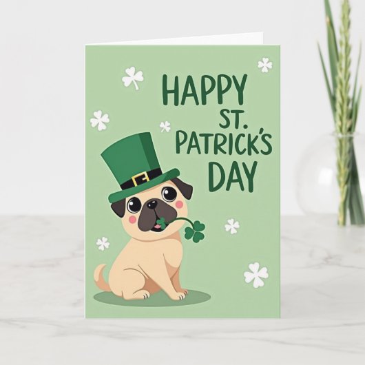 Pug St Patricks Day Happy Card Karte (Vorderseite)