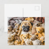 Pug Surrounded by Plush Teddy Bears Postkarte (Vorne/Hinten)