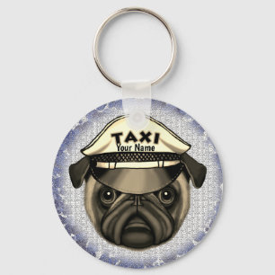 Pug Taxi custom name Keychain Schlüsselanhänger