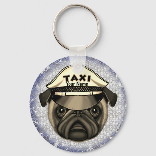 Pug Taxi custom name Keychain Schlüsselanhänger (Vorderseite)
