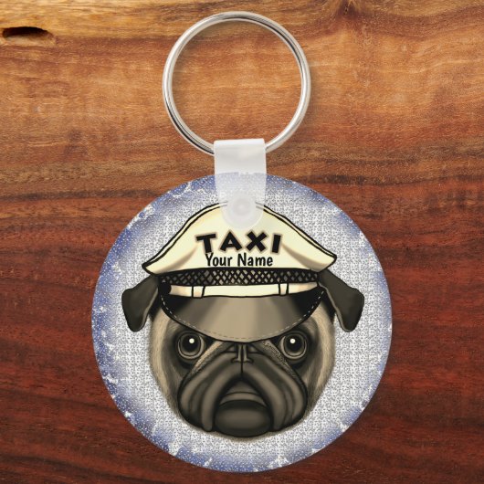 Pug Taxi custom name Keychain Schlüsselanhänger (Vorderseite)