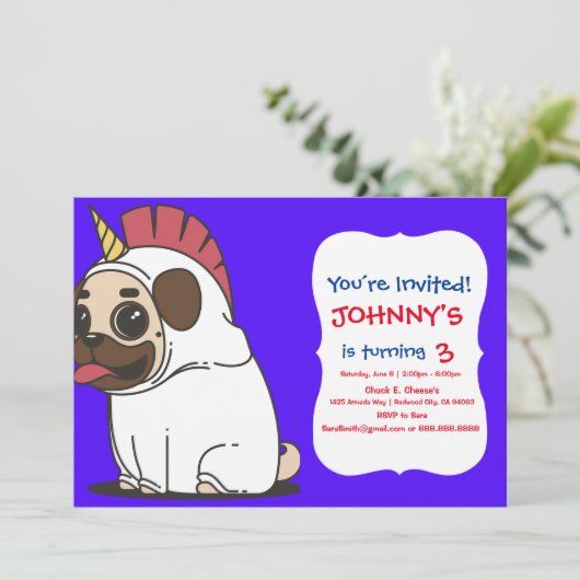 PUG UNICORN EINLADUNG (Stehend Vorderseite)