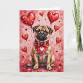 Pug Valentine’s Day Dog with Hearts Red Karte (Vorderseite)