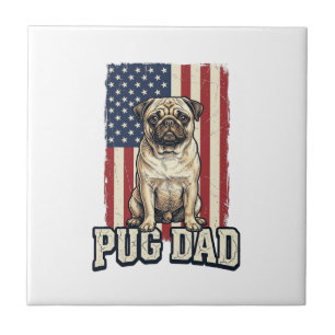 Pug-Vater patriotisches Vintage-Gravur-Hunde-Shirt Fliese