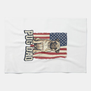 Pug-Vater patriotisches Vintage-Gravur-Hunde-Shirt Geschirrtuch