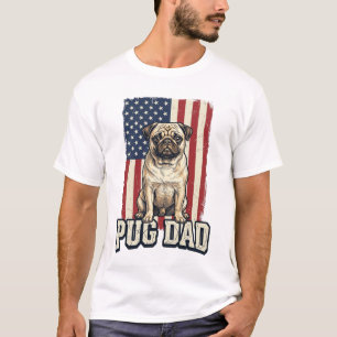 Pug-Vater patriotisches Vintage-Gravur-Hunde-Shirt T-Shirt