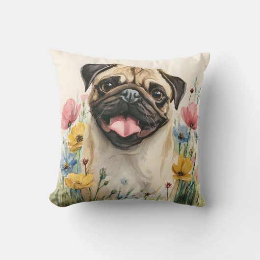 Pug Watercolor Pillow Kissen (Vorderseite)