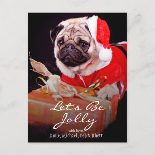 Pug wearing a Santa hat Feiertagspostkarte