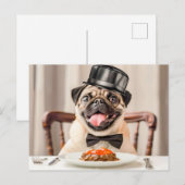 Pug Wearing Hat Sitting at Table Postkarte (Vorne/Hinten)