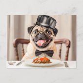 Pug Wearing Hat Sitting at Table Postkarte (Vorderseite)